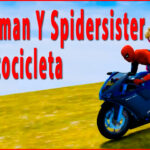 Spiderman Y Spidersister Montan En Motocicleta Y Saltan Con Paracaídas Hasta Aterrizar En Un Barco
